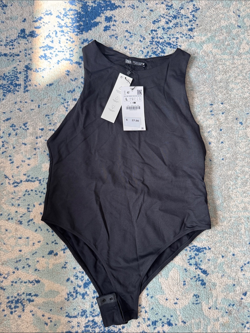 Zara Black High-Neck Bodysuit with Snap Crotch